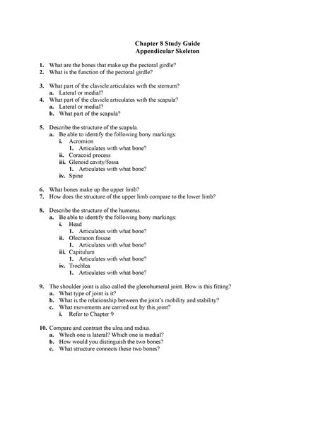 Anatomy And Physiology 101 Chapter 8 Study Guide Appendicular Skeleton