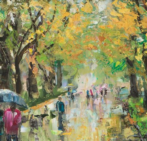 Картина Под дождем Картина маслом Осенний парк Дождь в городе ...