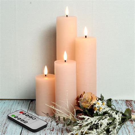 Duduta Blush Pink Flameless Pillar Candles With Remote Flickering Slim