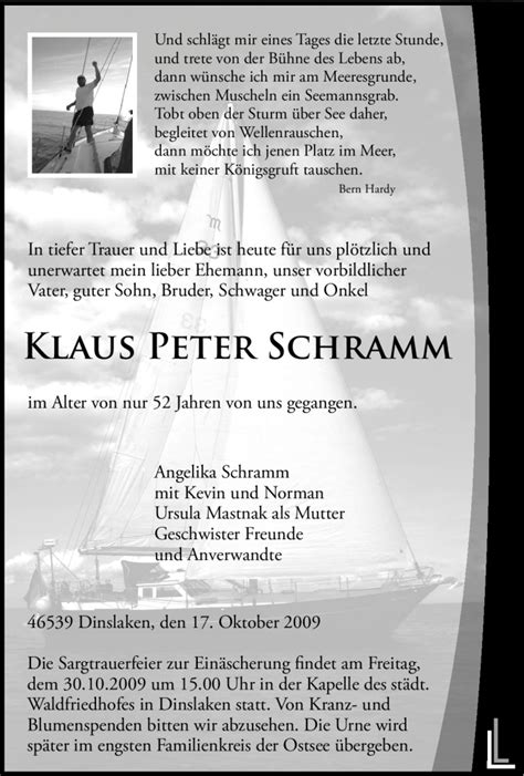 Traueranzeigen Von Klaus Peter Schramm Trauer In Nrw De