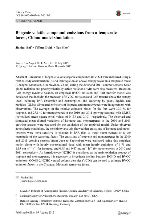 PDF Biogenic Volatile Compound Emissions From A Temperate Forest