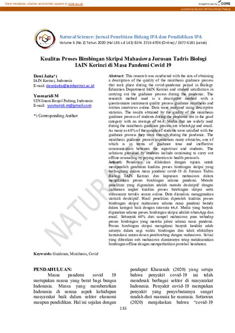 Pdf Kualitas Proses Bimbingan Skripsi Mahasiswa Jurusan Tadris
