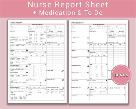 Nursing Report Sheet Med Surg Nurse Report Sheet Nursing Etsy