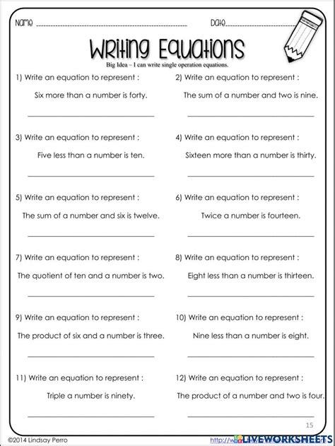 Writing Equations Worksheet Online Exercise For Live Worksheets