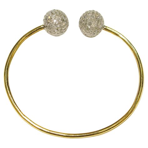 Fancy Pave Diamond Ball Adjustable Bracelet Made In 18k Gold And Silver