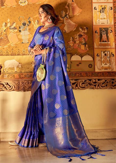 Royal Striking Blue Woven Kanjivaram Silk 105 Silk Sarees Beautiful Saree Wedding Saree Indian