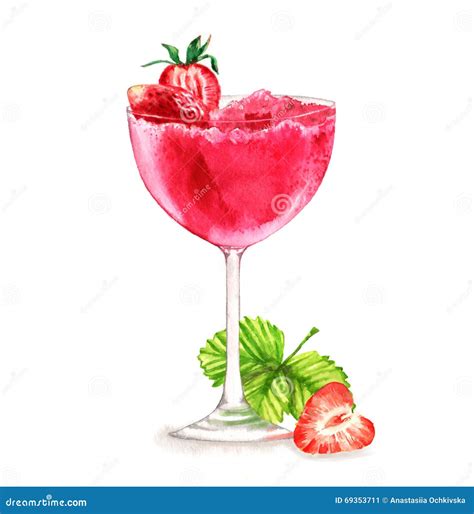 Strawberry Daiquiri Cocktail Illustration Alcoholic Bar Drink Hand