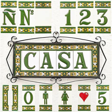 Letras Y N Meros Azules De Cer Mica Flores Verde Cm Azulejos Con