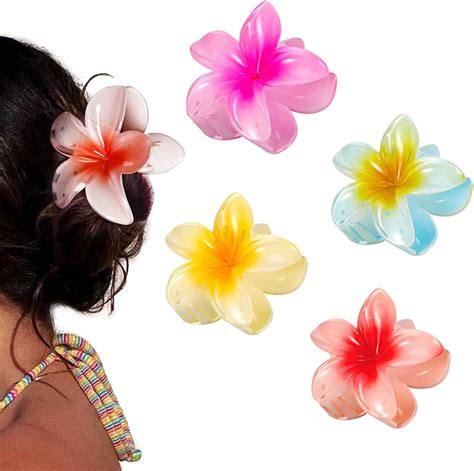 YIHECWY4 Pieces Plumeria Flower Hair Claw Clips Acrylic Hair Jaw Clips