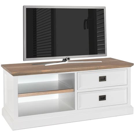 Meuble Tv Blanc Contemporain En Bois Massif Ch Ne Et Pin L X P