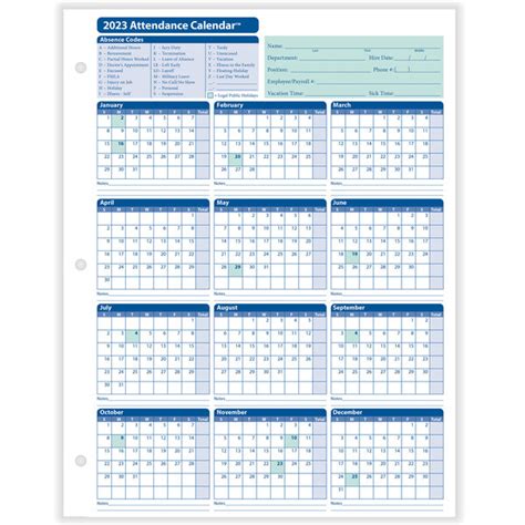 ComplyRight White 2024 Attendance Calendar Card - 50/Pack