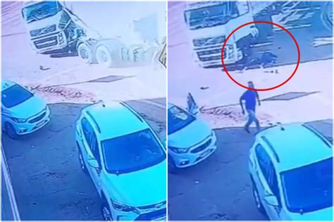 Homem morre prensado por caminhão na frente da família veja vídeo