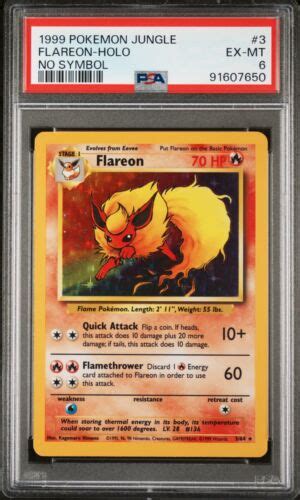 Flareon Holo PSA 6 EX MT No Symbol Jungle 3 Pokemon Card EBay