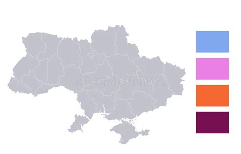 Infographics Ukraine Map Flat Design Colors With Names Of Individual Regions Blue Background