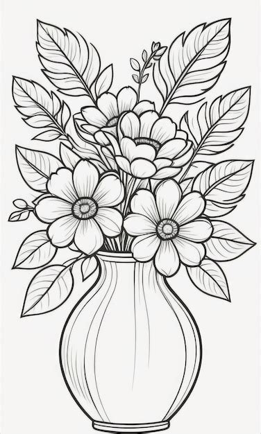 Coloriages Un Vase Avec Des Fleurs Et Des Feuilles Photo Premium