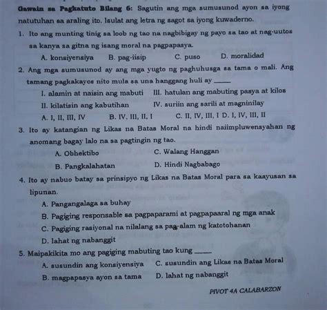 Gawain Sa Pagkatuto Bilang Sagutin Ang Mga Sumusunod Ayon Sa Iyong