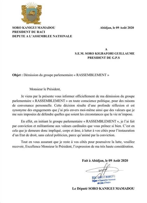 C Te D Ivoire Raci Une Lettre De D Mission De Soro Kanigui Du Groupe