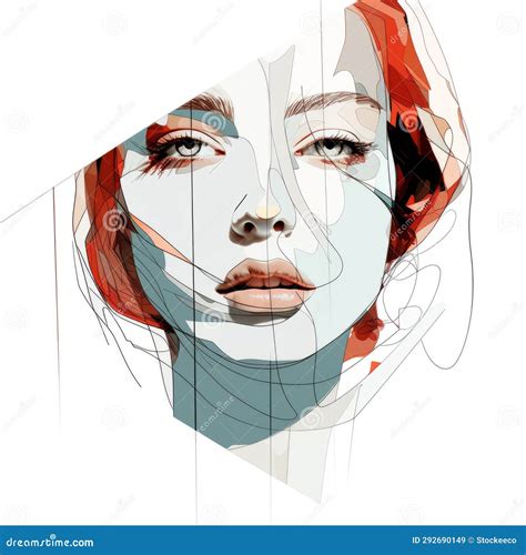 Abstract Chic Illustration Of A Woman S Face In Red And Aquamarine