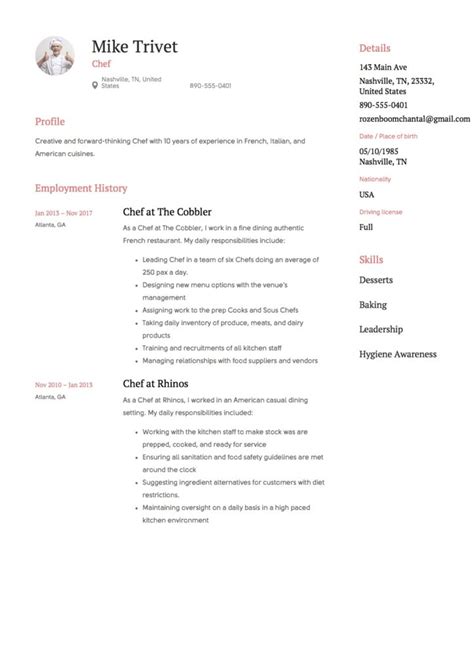 Full Guide Chef Resume 12 Samples Pdf And Word 2019