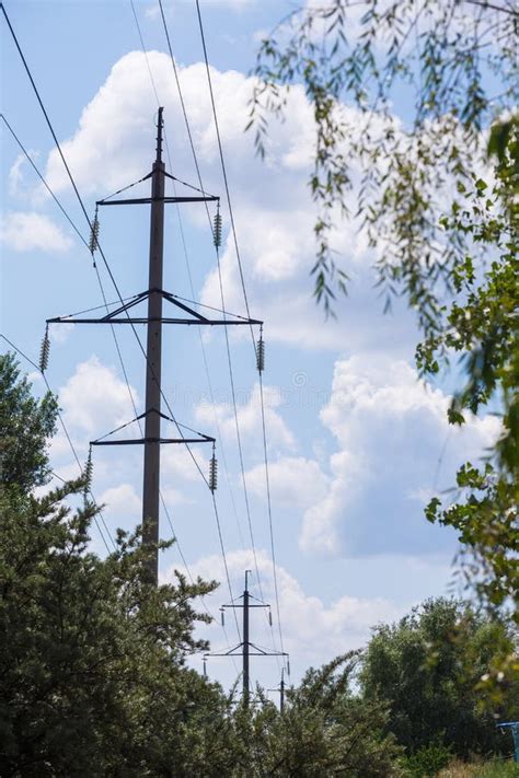 High Voltage Post High Voltage Tower Sky Background Electricity Is