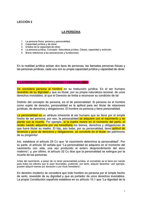 Lección 2 LA Persona APUNTES DE DERECHO DE SOCIEDADES LECCIÓN 2 LA