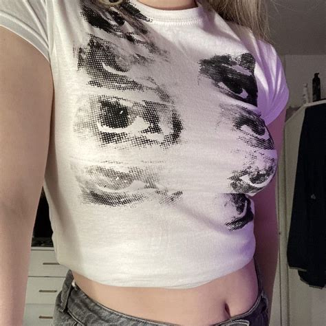 Mojoyce 2000s Vintage Short Sleeved T Shirt Female Y2k Aesthetic Graphic Eye Print Crop Top