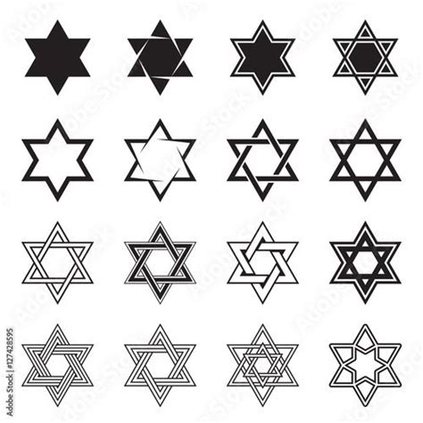 Six Pointed Star Icons Collection Of 16 Hexagram Symbols Isolated On A White Background Star