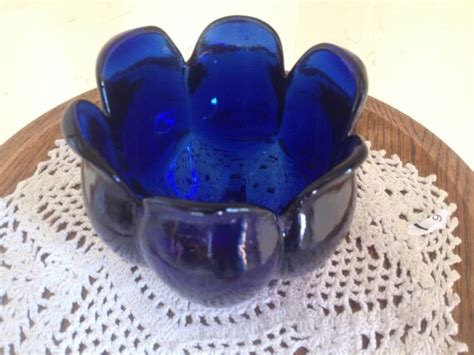 Vintage Rare Cobalt Blue Glass Blenko Footed Tulip Shaped