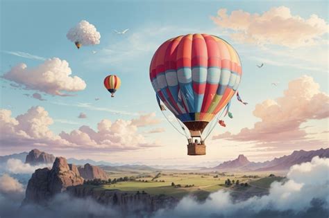Premium Photo Hot Air Balloon View Landscape With Beautiful Panorama AI Generated