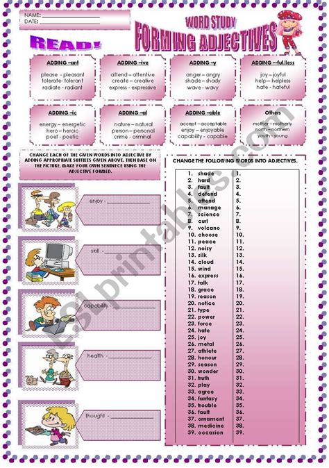 Forming Adjectives By Using Suffixes Esl Worksheet By Mavic