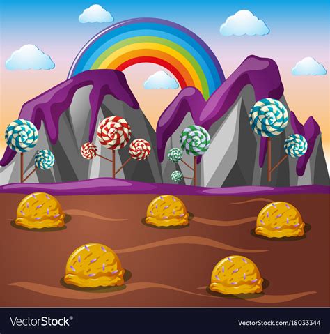 Candy land with chocolate river and lolipop trees Vector Image