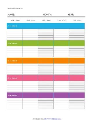 Weekly Assignment Calendar Template - PDFSimpli