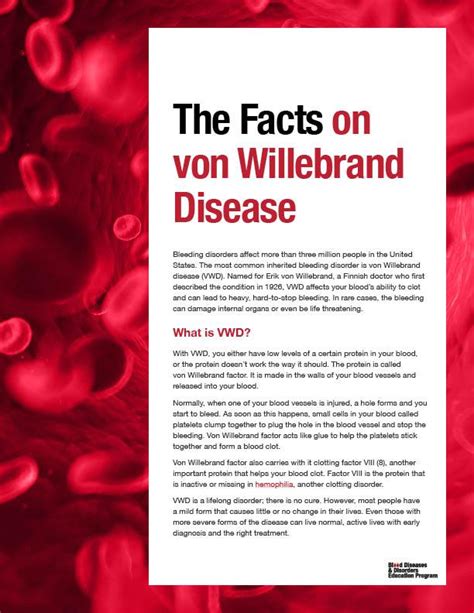 The Facts On Von Willebrand Disease Fact Sheet Nhlbi Nih