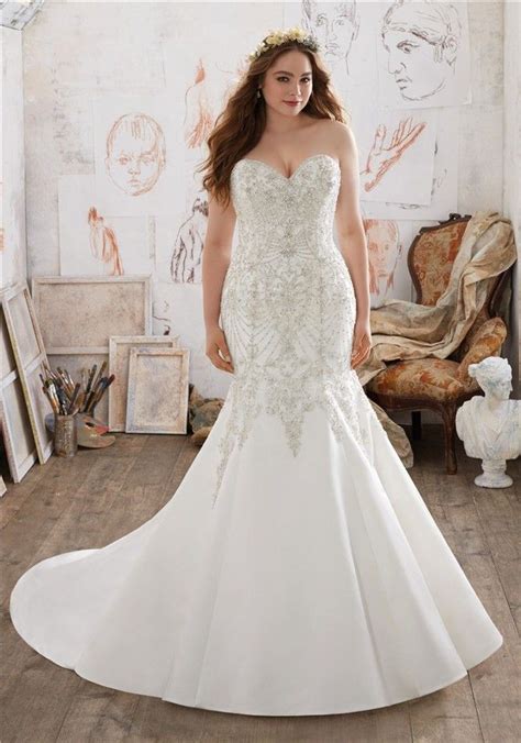 Gorgeous Mermaid Sweetheart Satin Crystal Beaded Plus Size Wedding