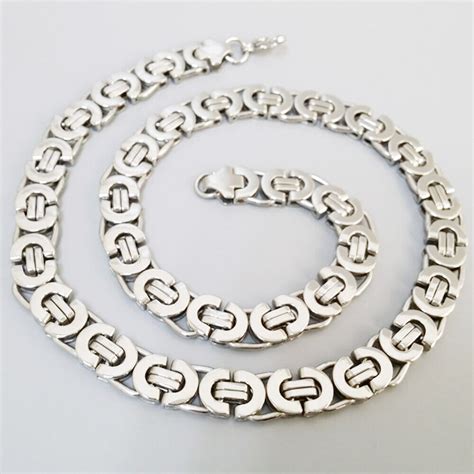 Mm Men S Silver Flat Byzantine Chain Necklace L Stainless Steel