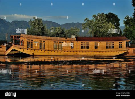 Traditional houseboat, Nigeen lake, Srinagar, Jammu And Kashmir, India ...