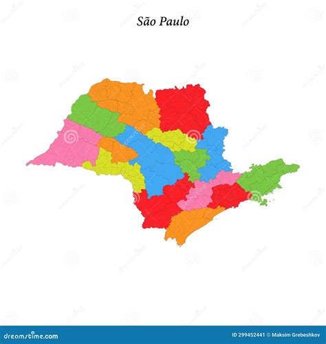 Mapa Colorido Del Estado De Sao Paulo En Brasil Con Las Regiones