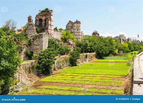 The Ruins of Famous Ancient Walls of Constantinople in Istanbul Stock ...