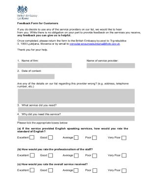 Fillable Online Feedback Form For Customers If You Do Decide To Use Any