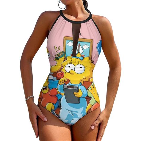 Simpsons One-Piece Swimwear Sexy Mesh Monokini Swimsuit with Detachable