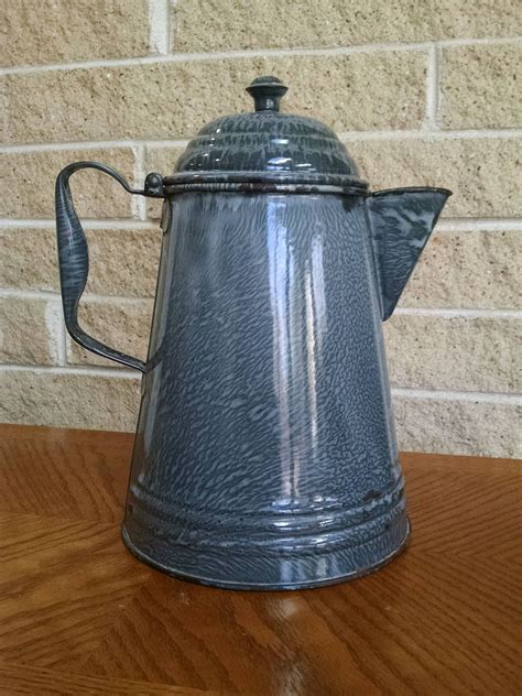 Large Enamel Camp Coffee Pot