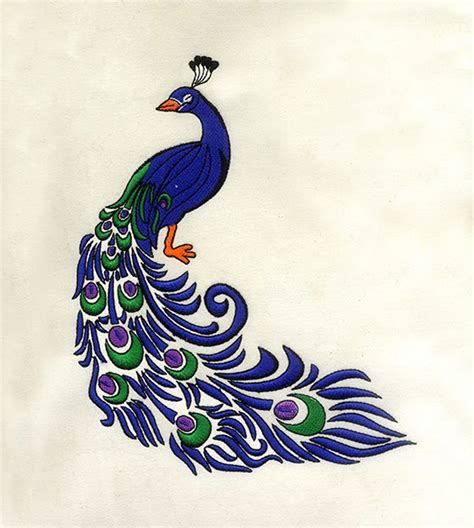 Buy Bold And Blue Detailed Peacock Embroidery Design Bird Embroidery