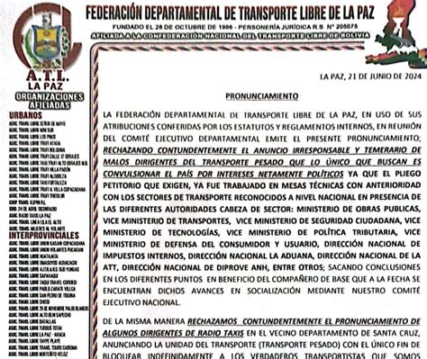 Abi Transporte Libre De La Paz Rechaza Convocatorias A Bloqueos