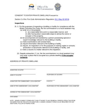 Fillable Online Consent To Enter A Private Dwelling Form Consent To