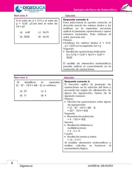 Archivo Ejemplos items Matemática docentes pdf CNB