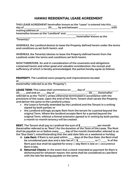 Hawaii Rental Agreement Rental Lease Agreement Hawaii Template