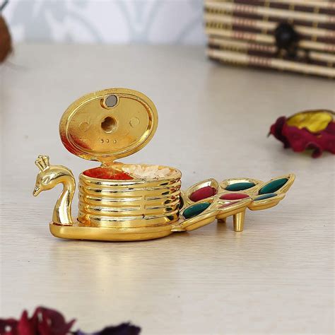 Decorative Peacock Fancy Designs Haldi Kumkum Holder Roli Chawal Box