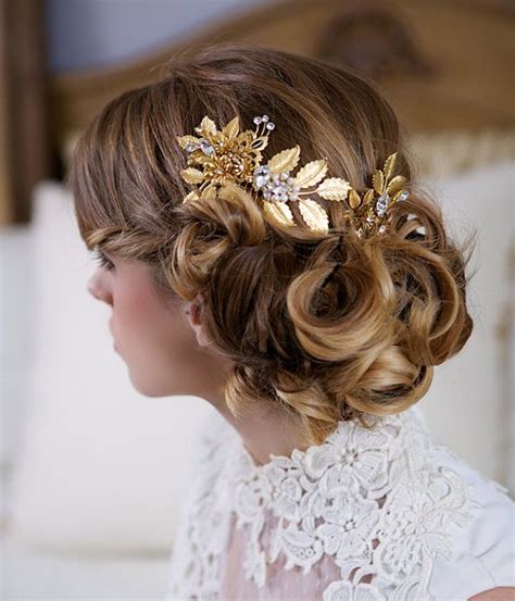 Gold Hair Pin And Comb Set Wedding Flower Headpiece Crystal Flower