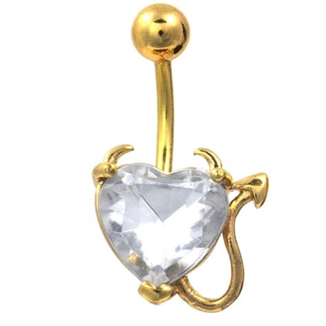 Devilish Clear Heart Gold Plated Belly Ring