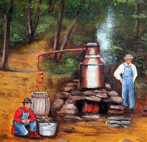 Primitive Folk Art Print Moonshiner Moonshine Still North Etsy